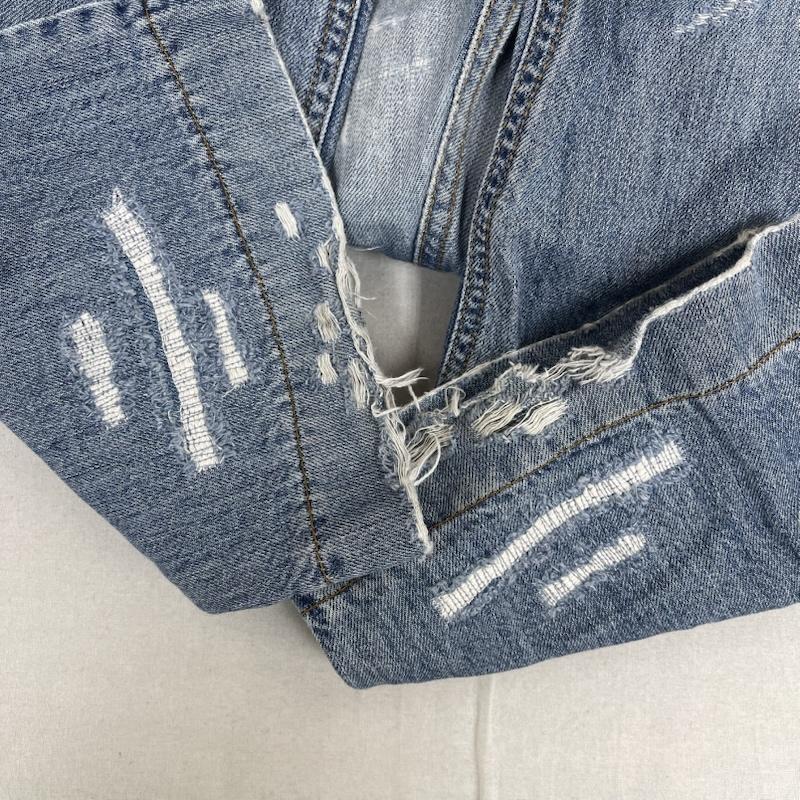 ドルチェアンドガッバーナ DOLCE&GABBANA パンツ デニム、ジーンズ レザー パッチ クラッシュ 加工 ダメージ デニム パンツ zdp72 44 インディゴ / インディゴ / Indigo メンズ USED 古着 中古 50154478
