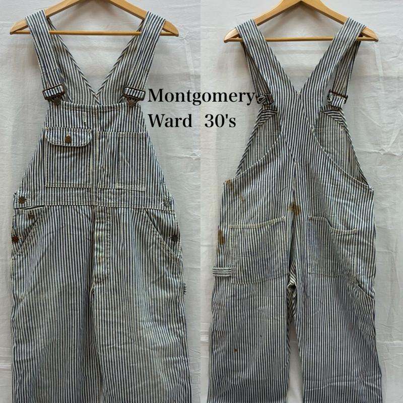 モンゴメリー MONTGOMERY サロペット・オーバーオール サロペット、オーバーオール 30s 40s ヒッコリー ストライプ オーバーオール ドーナッツ MW ボタン ヴィンテージ - ストライプ メンズ USED 古着 中古 50154516