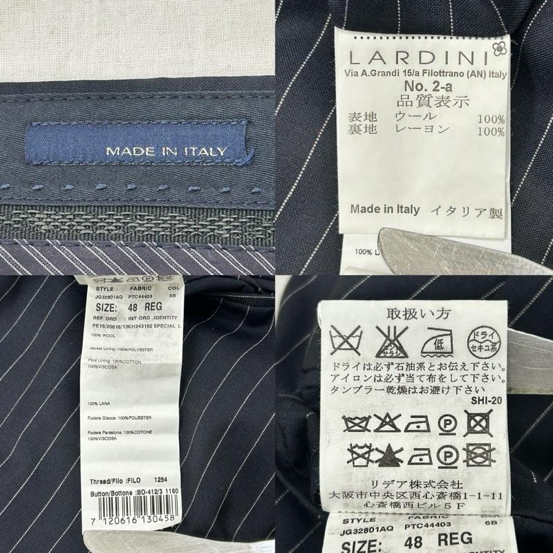 ラルディーニ LARDINI スーツ スーツ ネイビー ピンストライプ セットアップ スーツ パンツ シングル ウール made in italy サイズ48 サイドベンツ 48 ストライプ 紺 / ネイビー / navy メンズ USED 古着 中古 50154559