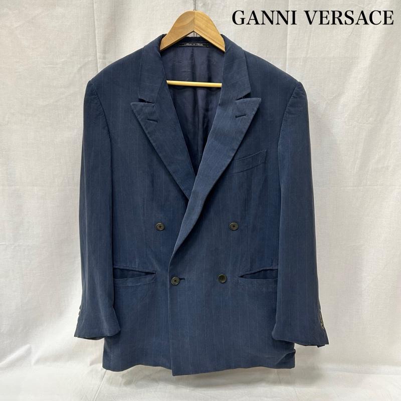 ジャンニヴェルサーチ GIANNI VERSACE ジャケット、上着 ジャケット、ブレザー COUTURE ピンストライプ ピークドラペル ダブル ジャケット made in italy - ストライプ 紺 / ネイビー / navy メンズ USED 古着 中古 50154560