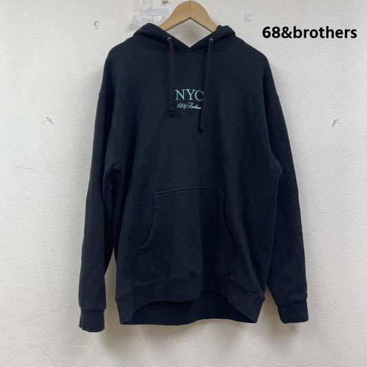 シックスティエイトアンドブラザーズ 68&brothers パーカー 長袖 THE NYC & Co ロゴ 刺繍 プル オーバー パーカー M 黒 / ブラック / black メンズ USED 古着 中古 50154625