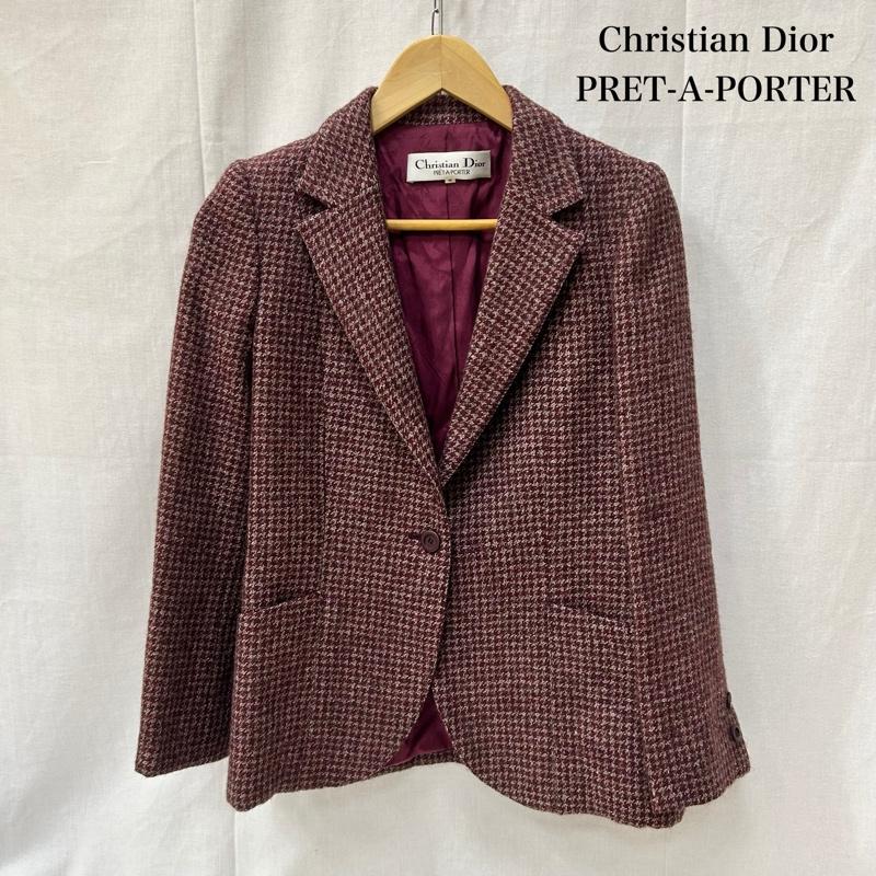 クリスチャンディオール Christian Dior ジャケット、上着 ジャケット、ブレザー pret-a-porter プレタポルテ 千鳥ツイードジャケット シングルテーラードジャケット M 千鳥格子 えんじ / ワインレッド / dark red レディース USED 古着 中古 50154672
