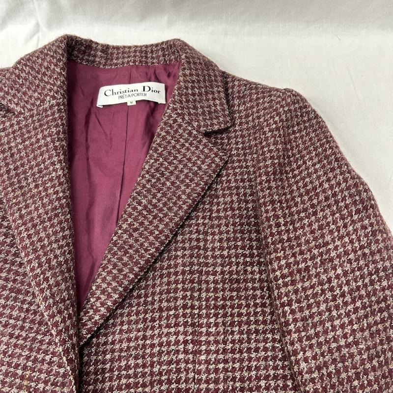 クリスチャンディオール Christian Dior ジャケット、上着 ジャケット、ブレザー pret-a-porter プレタポルテ 千鳥ツイードジャケット シングルテーラードジャケット M 千鳥格子 えんじ / ワインレッド / dark red レディース USED 古着 中古 50154672