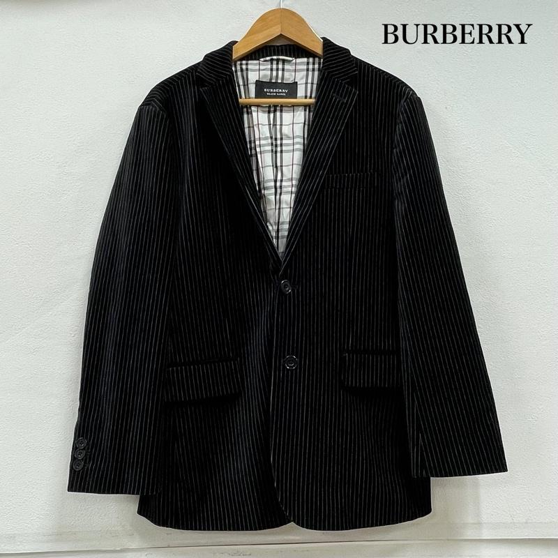 バーバリーブラックレーベル BURBERRY BLACK LABEL ジャケット、上着 ジャケット、ブレザー ベロア ストライプ テーラード ジャケット 裏地 ノバチェック S ストライプ 黒 / ブラック / black X 紺 / ネイビー / navy メンズ USED 古着 中古 50154715