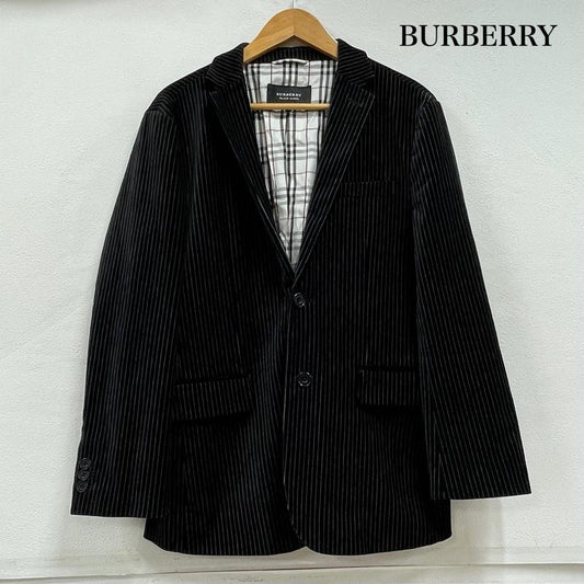 バーバリーブラックレーベル BURBERRY BLACK LABEL ジャケット、上着 ジャケット、ブレザー ベロア ストライプ テーラード ジャケット 裏地 ノバチェック S ストライプ 黒 / ブラック / black X 紺 / ネイビー / navy メンズ USED 古着 中古 50154715