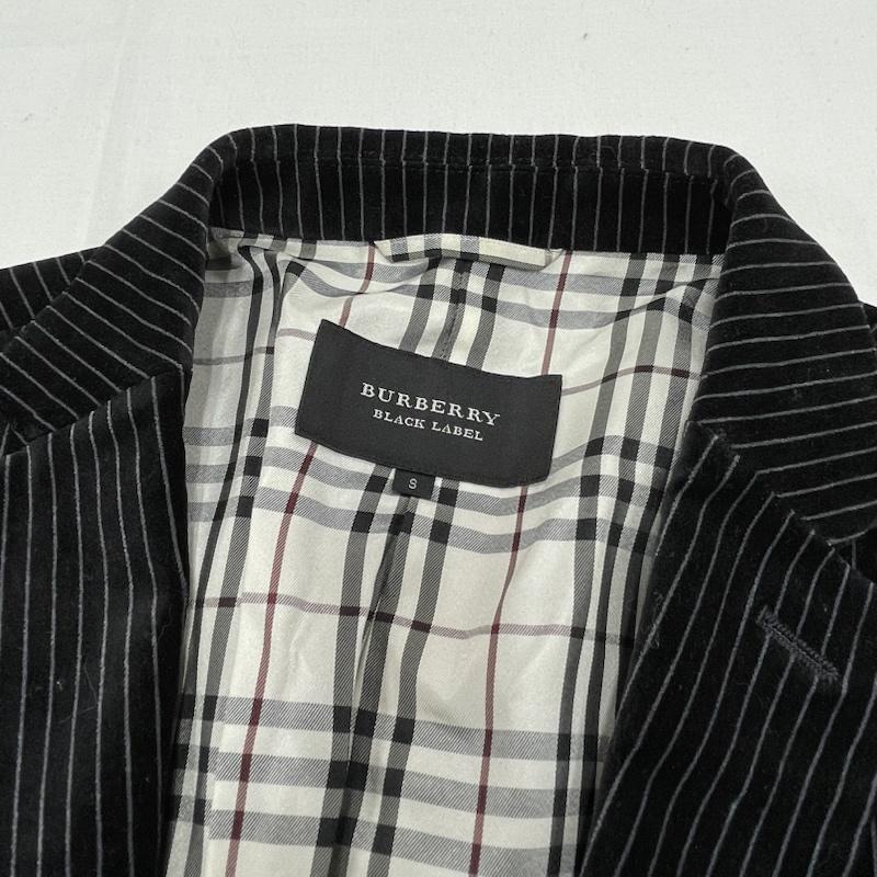 バーバリーブラックレーベル BURBERRY BLACK LABEL ジャケット、上着 ジャケット、ブレザー ベロア ストライプ テーラード ジャケット 裏地 ノバチェック S ストライプ 黒 / ブラック / black X 紺 / ネイビー / navy メンズ USED 古着 中古 50154715