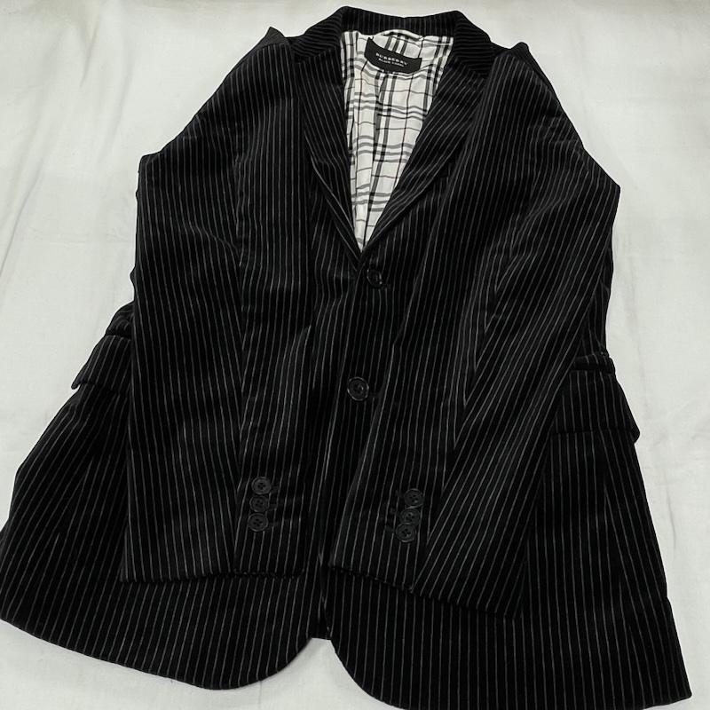 バーバリーブラックレーベル BURBERRY BLACK LABEL ジャケット、上着 ジャケット、ブレザー ベロア ストライプ テーラード ジャケット 裏地 ノバチェック S ストライプ 黒 / ブラック / black X 紺 / ネイビー / navy メンズ USED 古着 中古 50154715