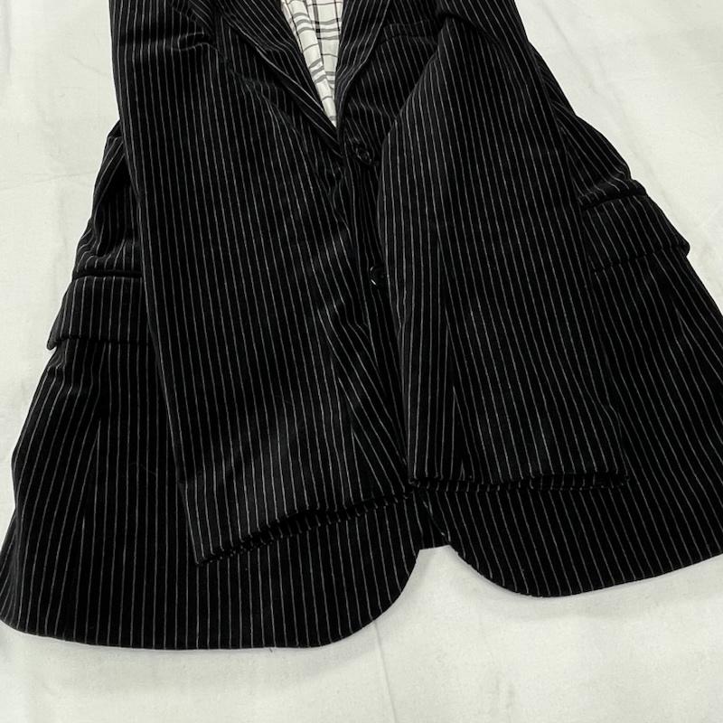 バーバリーブラックレーベル BURBERRY BLACK LABEL ジャケット、上着 ジャケット、ブレザー ベロア ストライプ テーラード ジャケット 裏地 ノバチェック S ストライプ 黒 / ブラック / black X 紺 / ネイビー / navy メンズ USED 古着 中古 50154715