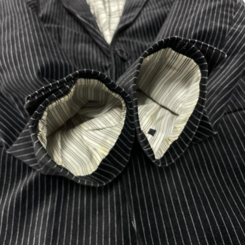 バーバリーブラックレーベル BURBERRY BLACK LABEL ジャケット、上着 ジャケット、ブレザー ベロア ストライプ テーラード ジャケット 裏地 ノバチェック S ストライプ 黒 / ブラック / black X 紺 / ネイビー / navy メンズ USED 古着 中古 50154715