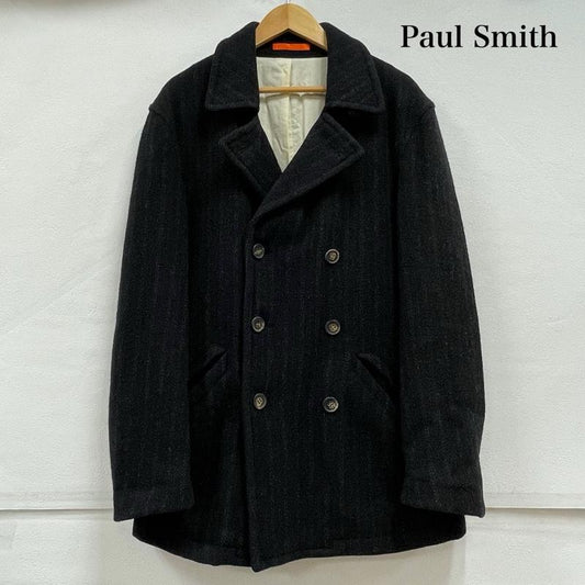 ポールスミス Paul Smith コート ピーコート Pコート ハリスツイード コラボ ウール ジャケット コレクション ダブル L ストライプ 紺 / ネイビー / navy メンズ USED 古着 中古 50154717