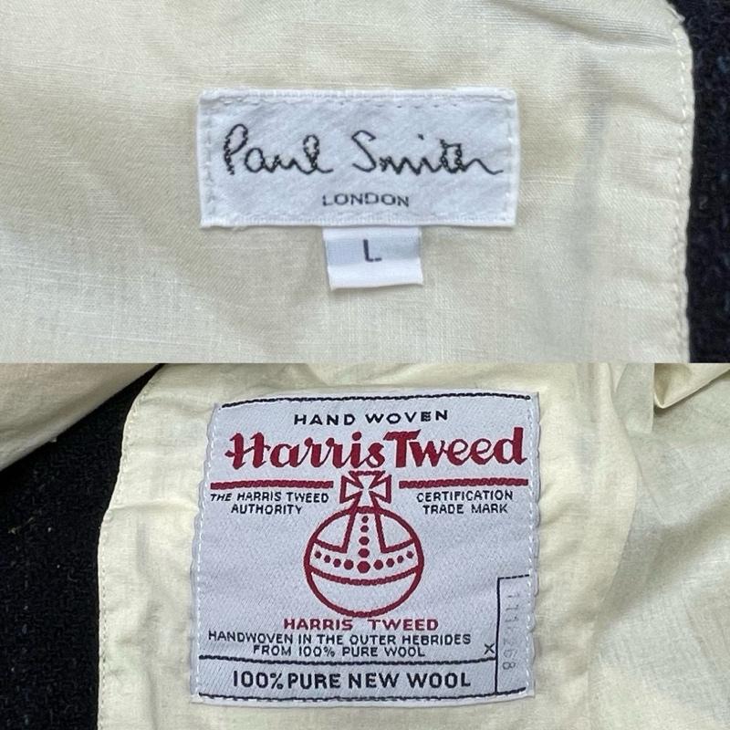 ポールスミス Paul Smith コート ピーコート Pコート ハリスツイード コラボ ウール ジャケット コレクション ダブル L ストライプ 紺 / ネイビー / navy メンズ USED 古着 中古 50154717