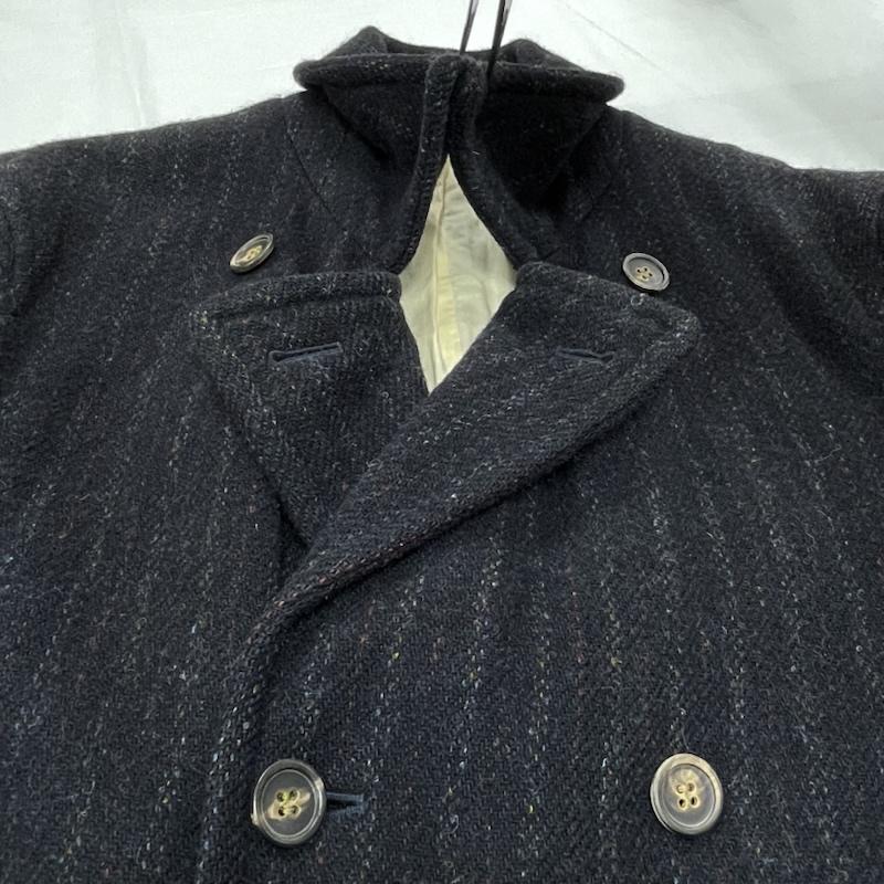ポールスミス Paul Smith コート ピーコート Pコート ハリスツイード コラボ ウール ジャケット コレクション ダブル L ストライプ 紺 / ネイビー / navy メンズ USED 古着 中古 50154717
