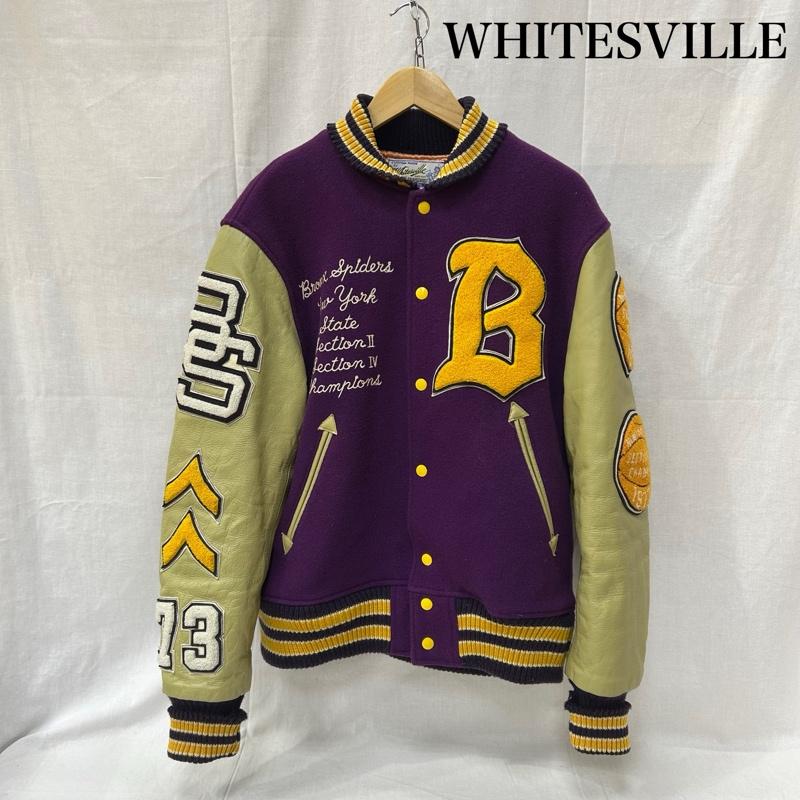 ホワイツビル WHITESVILLE ジャケット、上着 ジャンパー、ブルゾン wv10490 フルデコスタジャン purple ワッペン 42 42 紫 / パープル / purple X ベージュ / ベージュ / beige メンズ USED 古着 中古 50154719