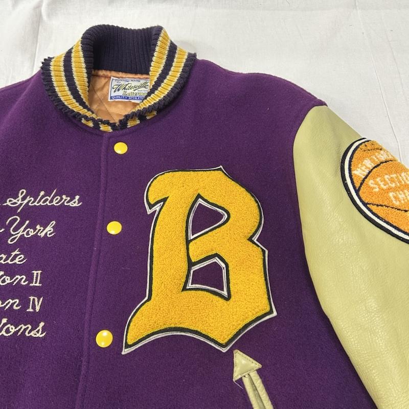ホワイツビル WHITESVILLE ジャケット、上着 ジャンパー、ブルゾン wv10490 フルデコスタジャン purple ワッペン 42 42 紫 / パープル / purple X ベージュ / ベージュ / beige メンズ USED 古着 中古 50154719