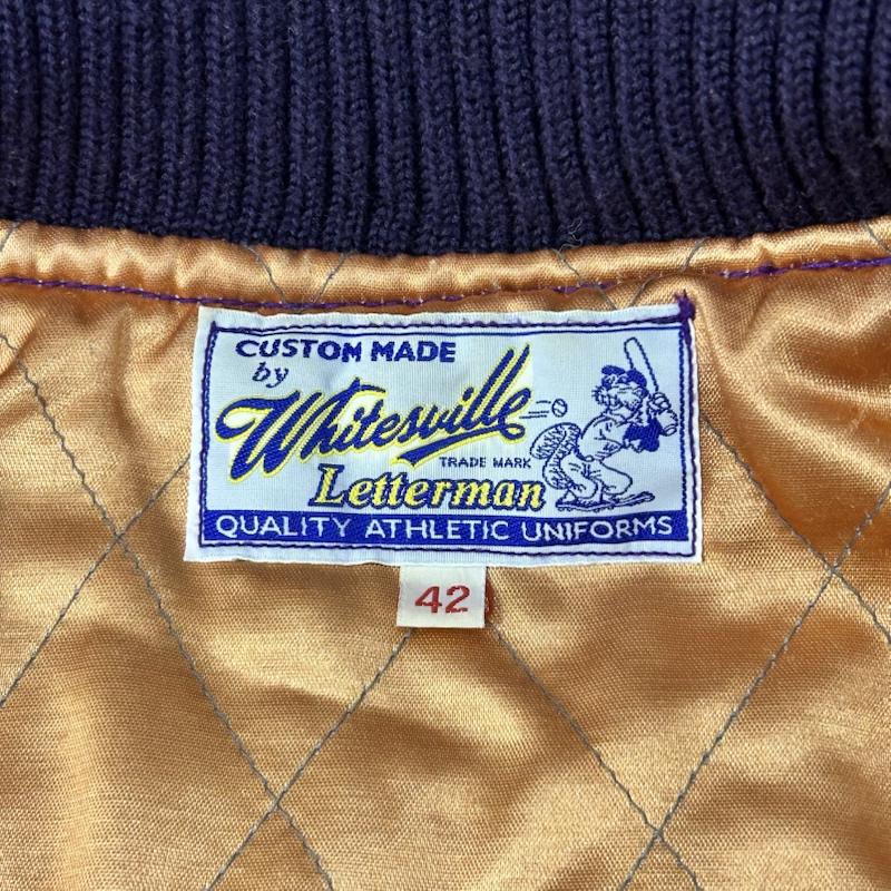 ホワイツビル WHITESVILLE ジャケット、上着 ジャンパー、ブルゾン wv10490 フルデコスタジャン purple ワッペン 42 42 紫 / パープル / purple X ベージュ / ベージュ / beige メンズ USED 古着 中古 50154719