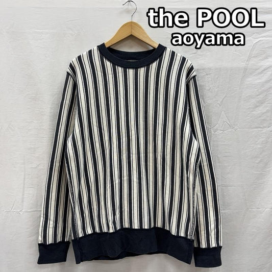 ザプールアオヤマ the POOL aoyama トレーナー 長袖 POM-1503-C ストライプ柄 クルーネック スウェット 長袖 トレーナー M ストライプ 白 / ホワイト / white X 紺 / ネイビー / navy メンズ USED 古着 中古 50154726