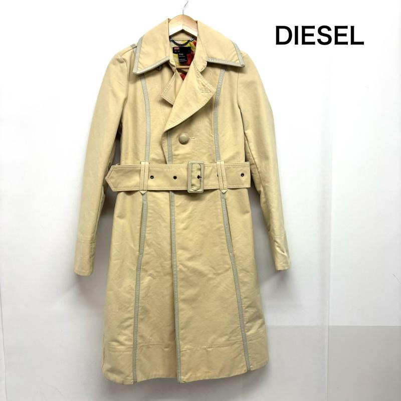 ディーゼル DIESEL コート トレンチコート トレンチ レトロ コットンコート 花柄裏地 くすみイエロー XS レディース USED 古着 中古 50154764