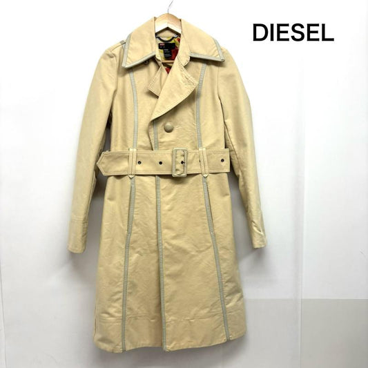 ディーゼル DIESEL コート トレンチコート トレンチ レトロ コットンコート 花柄裏地 くすみイエロー XS レディース USED 古着 中古 50154764