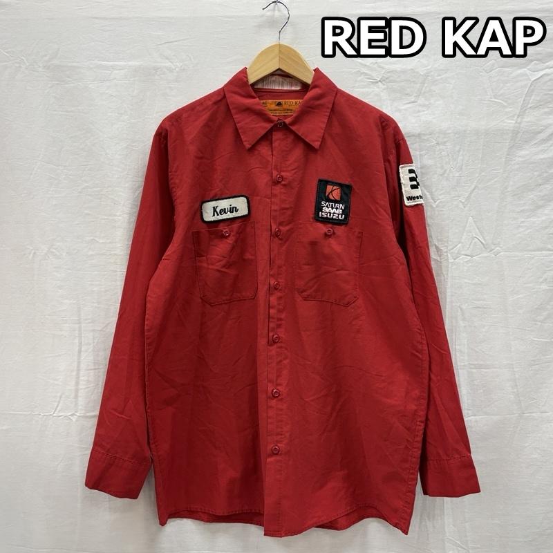レッドキャップ RED KAP シャツ、ブラウス 長袖 USA製 SATURN SAAB ISUZU Weatern Auto 企業ロゴ ワッペン ワーク シャツ GRIPPERボタン L 赤 / レッド / red メンズ USED 古着 中古 50154779