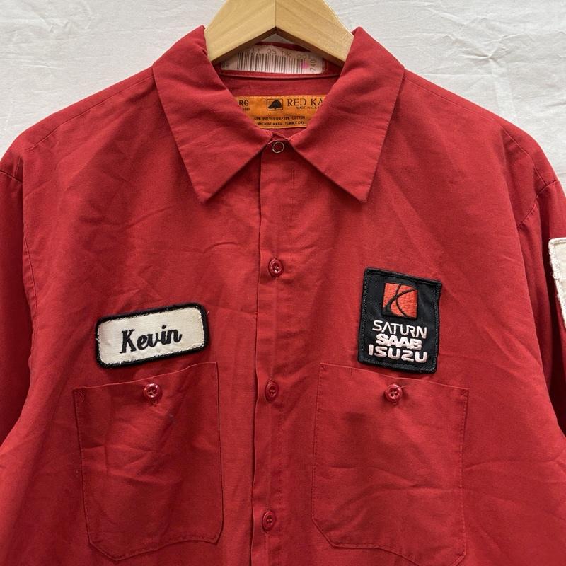 レッドキャップ RED KAP シャツ、ブラウス 長袖 USA製 SATURN SAAB ISUZU Weatern Auto 企業ロゴ ワッペン ワーク シャツ GRIPPERボタン L 赤 / レッド / red メンズ USED 古着 中古 50154779