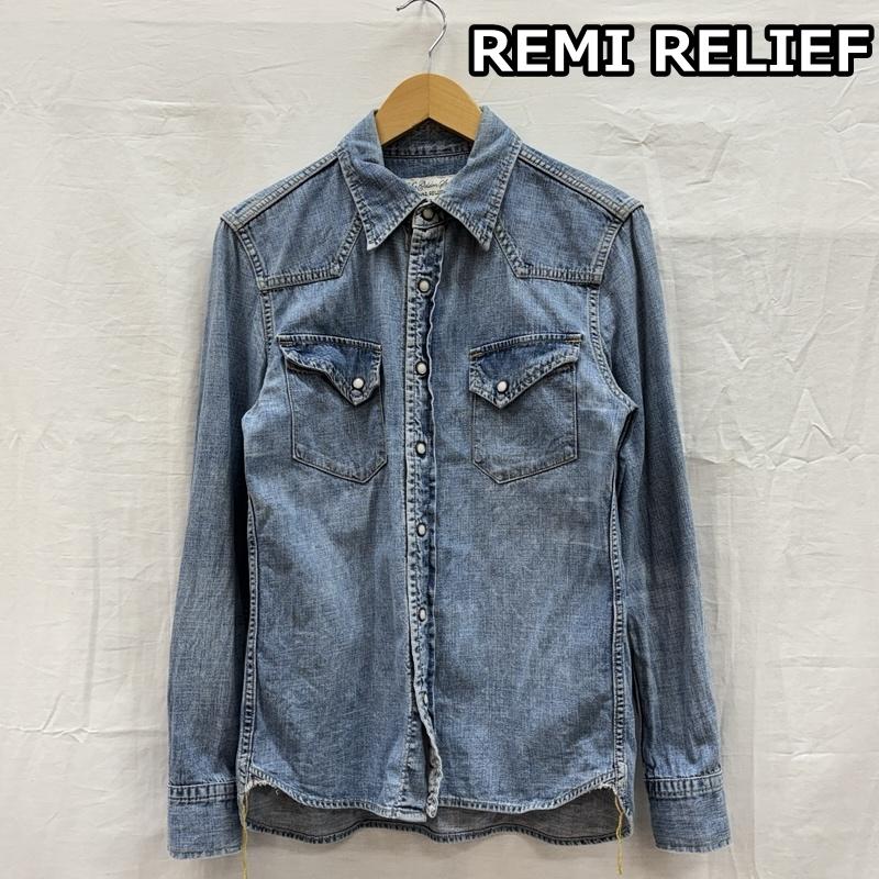 レミ レリーフ REMI RELIEF シャツ、ブラウス 長袖 デニム ウエスタン 長袖 シャツ バック ペイズリー バンダナ ビーズ紐なし S メンズ USED 古着 中古 50154783