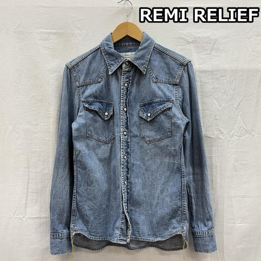 レミ レリーフ REMI RELIEF シャツ、ブラウス 長袖 デニム ウエスタン 長袖 シャツ バック ペイズリー バンダナ ビーズ紐なし S メンズ USED 古着 中古 50154783