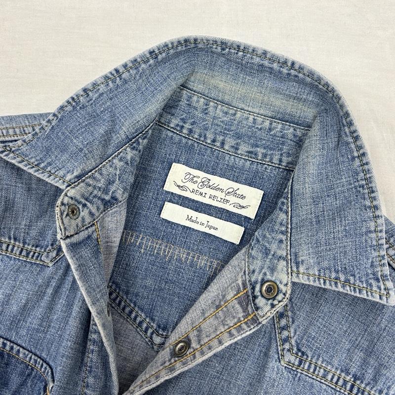 レミ レリーフ REMI RELIEF シャツ、ブラウス 長袖 デニム ウエスタン 長袖 シャツ バック ペイズリー バンダナ ビーズ紐なし S メンズ USED 古着 中古 50154783