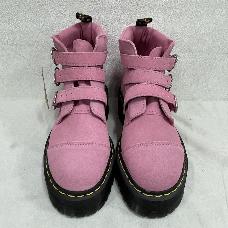 ドクターマーチン Dr.Martens ブーツ ショートブーツ LAZY OAF コラボ ハート バックル トリプル ストラップ スウェード UK6 ショート ブーツ UK：6 ボーダー柄 桃 / ピンク / pink X 黒 / ブラック / black レディース USED 古着 中古 50154850