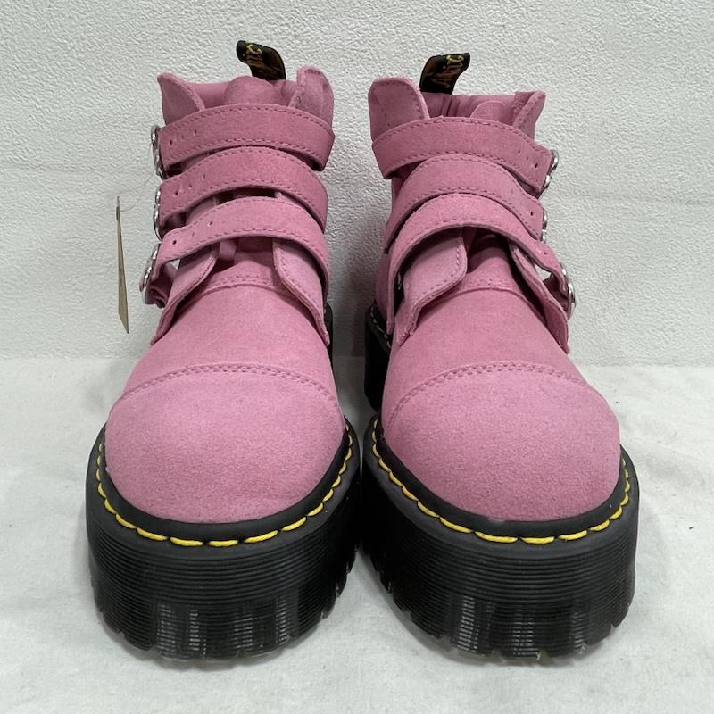 ドクターマーチン Dr.Martens ブーツ ショートブーツ LAZY OAF コラボ ハート バックル トリプル ストラップ スウェード UK6 ショート ブーツ UK：6 ボーダー柄 桃 / ピンク / pink X 黒 / ブラック / black レディース USED 古着 中古 50154850