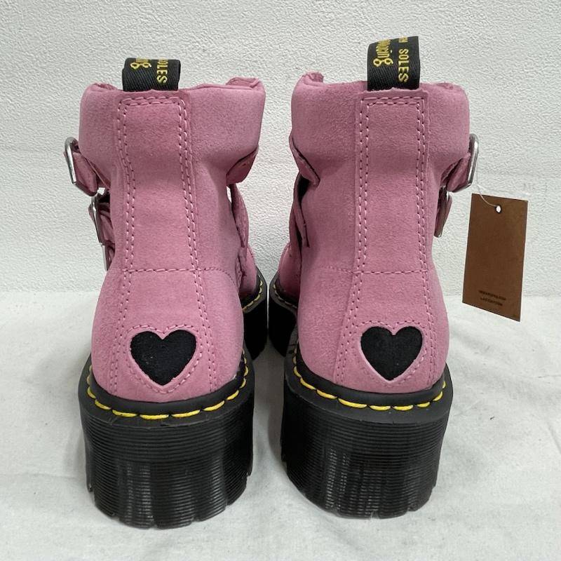 ドクターマーチン Dr.Martens ブーツ ショートブーツ LAZY OAF コラボ ハート バックル トリプル ストラップ スウェード UK6 ショート ブーツ UK：6 ボーダー柄 桃 / ピンク / pink X 黒 / ブラック / black レディース USED 古着 中古 50154850