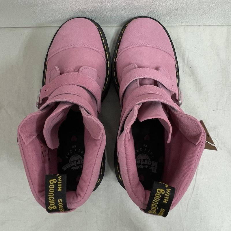 ドクターマーチン Dr.Martens ブーツ ショートブーツ LAZY OAF コラボ ハート バックル トリプル ストラップ スウェード UK6 ショート ブーツ UK：6 ボーダー柄 桃 / ピンク / pink X 黒 / ブラック / black レディース USED 古着 中古 50154850