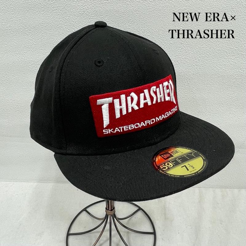 ニューエラ NEW ERA 帽子 キャップ THRASHER スラッシャー コラボ ロゴ 59FIFTY ベースボール キャップ 刺繍 7 1/2 59.6cm - ロゴ、文字 X 刺繍 黒 / ブラック / black X 赤 / レッド / red X 白 / ホワイト / white メンズ USED 古着 中古 50154853