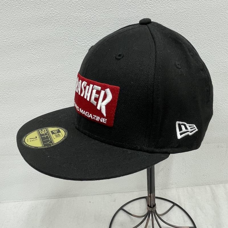 ニューエラ NEW ERA 帽子 キャップ THRASHER スラッシャー コラボ ロゴ 59FIFTY ベースボール キャップ 刺繍 7 1/2 59.6cm - ロゴ、文字 X 刺繍 黒 / ブラック / black X 赤 / レッド / red X 白 / ホワイト / white メンズ USED 古着 中古 50154853