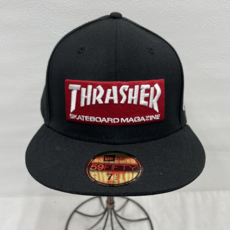 ニューエラ NEW ERA 帽子 キャップ THRASHER スラッシャー コラボ ロゴ 59FIFTY ベースボール キャップ 刺繍 7 1/2 59.6cm - ロゴ、文字 X 刺繍 黒 / ブラック / black X 赤 / レッド / red X 白 / ホワイト / white メンズ USED 古着 中古 50154853