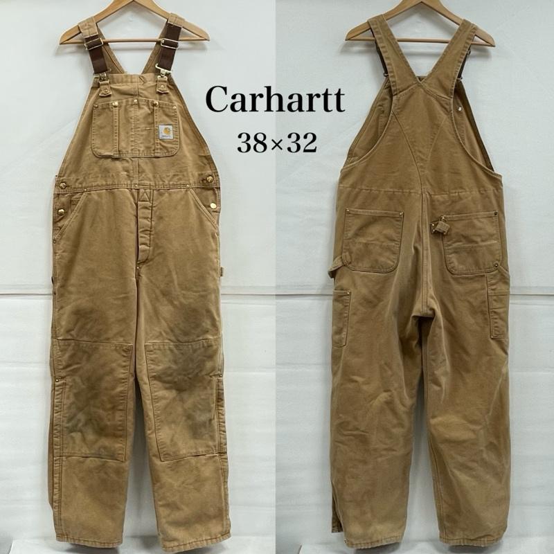 カーハート Carhartt サロペット・オーバーオール サロペット、オーバーオール ダック オーバーオール ダブルニー USA製 エイジング ヴィンテージ キルティング 裏地 38 ワンポイント X ロゴ、文字 ベージュ / ベージュ / beige X 茶 / ブラウン / brown メンズ USED 古着 中古 50154927