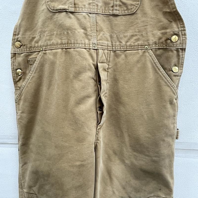 カーハート Carhartt サロペット・オーバーオール サロペット、オーバーオール ダック オーバーオール ダブルニー USA製 エイジング ヴィンテージ キルティング 裏地 38 ワンポイント X ロゴ、文字 ベージュ / ベージュ / beige X 茶 / ブラウン / brown メンズ USED 古着 中古 50154927