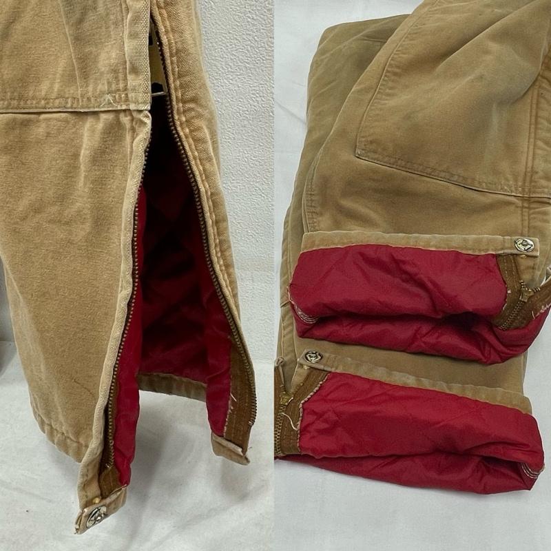 カーハート Carhartt サロペット・オーバーオール サロペット、オーバーオール ダック オーバーオール ダブルニー USA製 エイジング ヴィンテージ キルティング 裏地 38 ワンポイント X ロゴ、文字 ベージュ / ベージュ / beige X 茶 / ブラウン / brown メンズ USED 古着 中古 50154927
