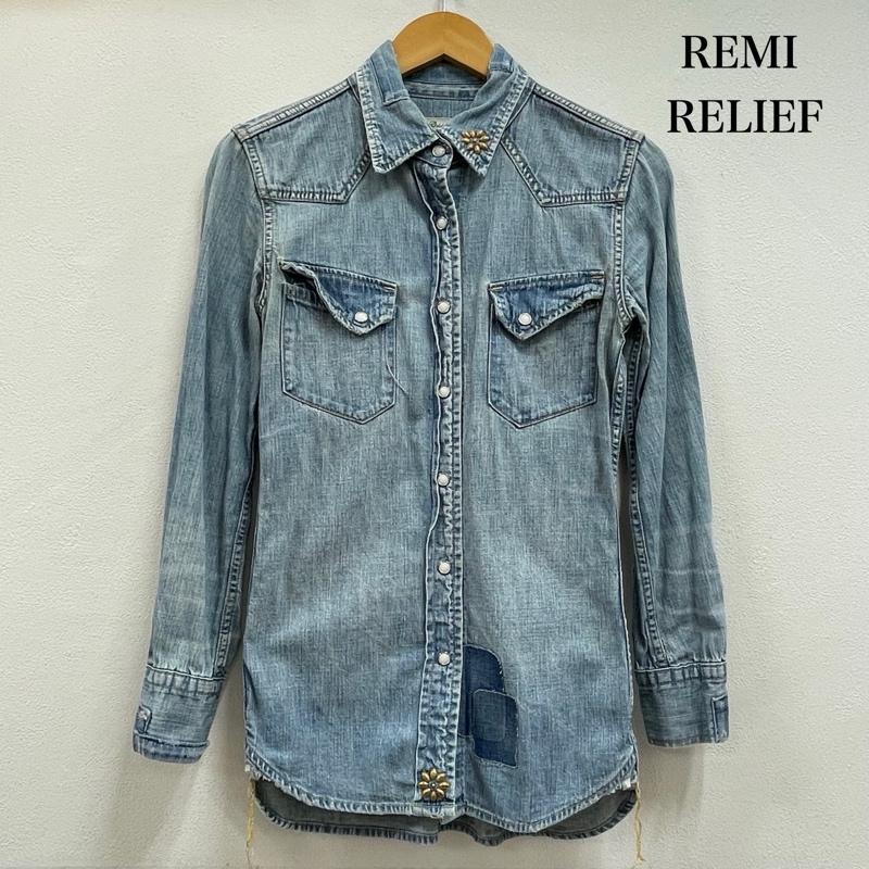 レミ レリーフ REMI RELIEF シャツ、ブラウス 長袖 デニム ウエスタン シャツ ダメージ加工 スナップボタン フラワー スタッズ ヴィンテージ加工 アロハガール 刺繍 S 刺繍 青 / ブルー / blue レディース USED 古着 中古 50154944