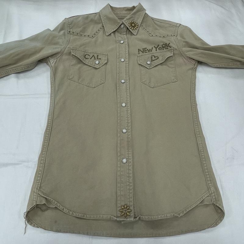 レミ レリーフ REMI RELIEF シャツ、ブラウス 長袖 ミリタリー シャツ スタッズ ウエスタン 長袖 ペイズリー バンダナ S プリント ベージュ / ベージュ / beige レディース USED 古着 中古 50154945