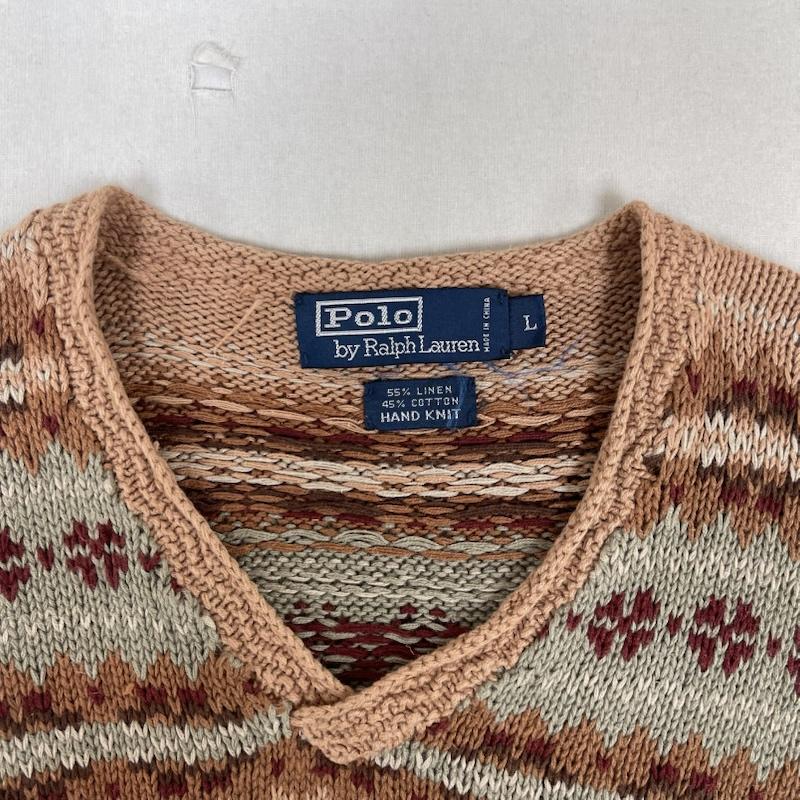 ポロバイラルフローレン Polo by RALPH LAUREN ニット、セーター 長袖 HAND KNIT ニット セーター リネン KR-RL-NA3641 L 茶 / ブラウン / brown メンズ USED 古着 中古 50154949