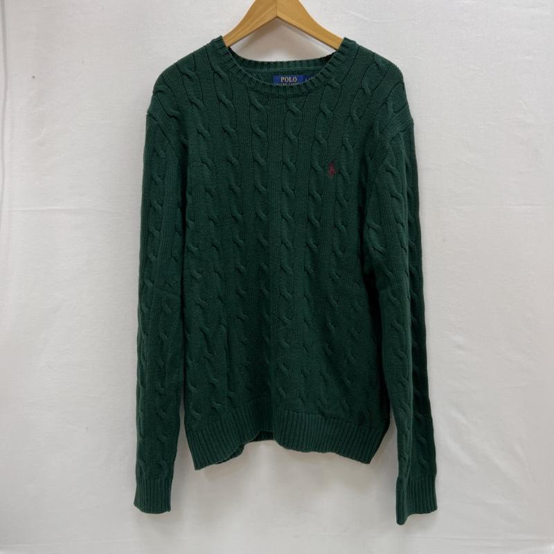 ポロラルフローレン POLO RALPH LAUREN ニット、セーター 長袖 ポニー刺繍 コットン ケーブル ニット L 緑 / グリーン / green メンズ USED 古着 中古 50154965