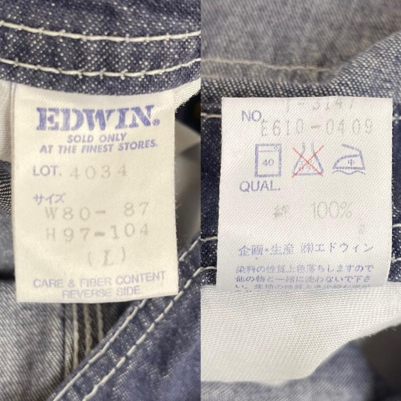 エドウィン EDWIN サロペット・オーバーオール サロペット、オーバーオール コントラスト ステッチ デニム オーバーオール 4034 L インディゴ / インディゴ / Indigo メンズ USED 古着 中古 50154998
