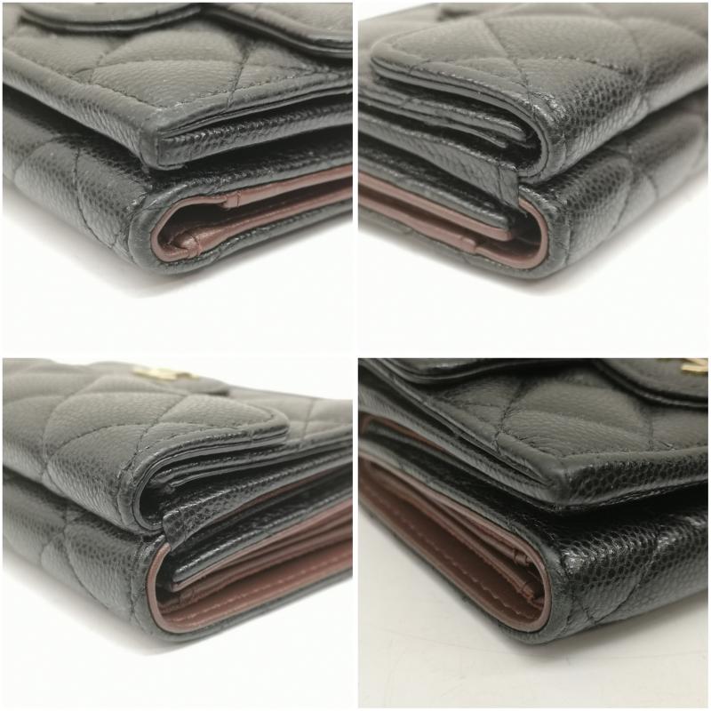シャネル CHANEL 財布 コンパクト財布 三つ折り財布 マトラッセ ココマーク クラシック スモール ウォレット キャビアスキン - 黒 / ブラック / black レディース USED 古着 中古 50155031
