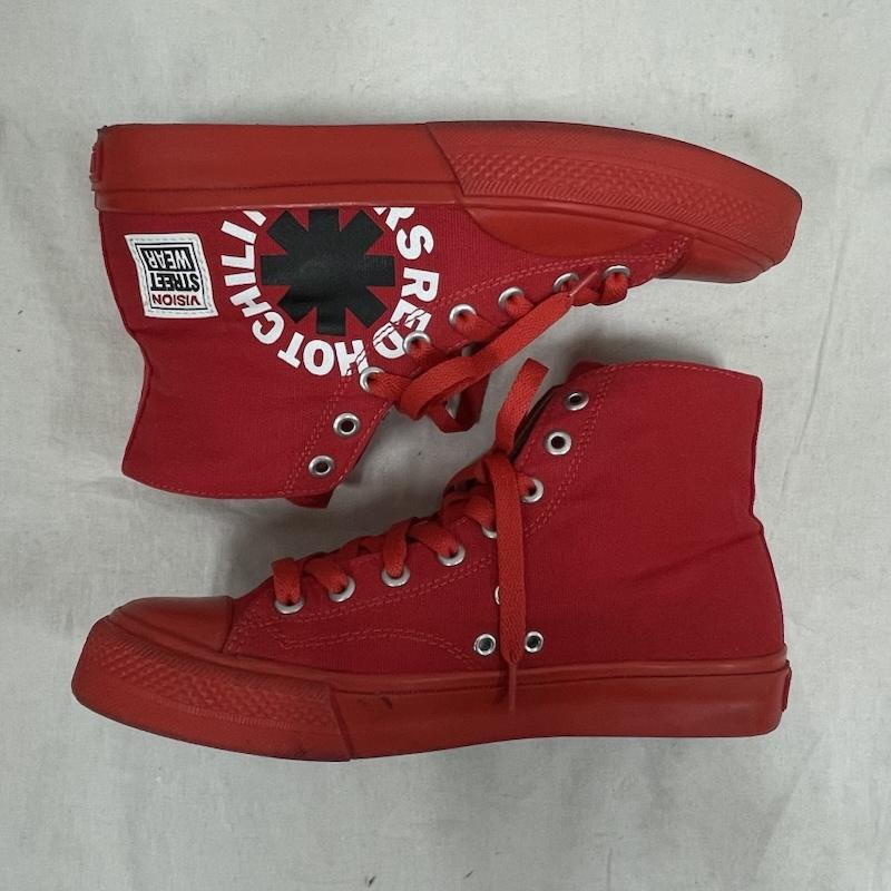 ヴィジョン ストリート ウェア VISION STREET WEAR スニーカー スニーカー RED HOT CHILI PEPPERS レッドホットチリペッパーズ キャンバス ハイ スニーカー ロゴ プリント 23.5cm ロゴ、文字 X プリント 赤 / レッド / red X 白 / ホワイト / white X 黒 / ブラック / black レディース USED 古着 中古 50155048
