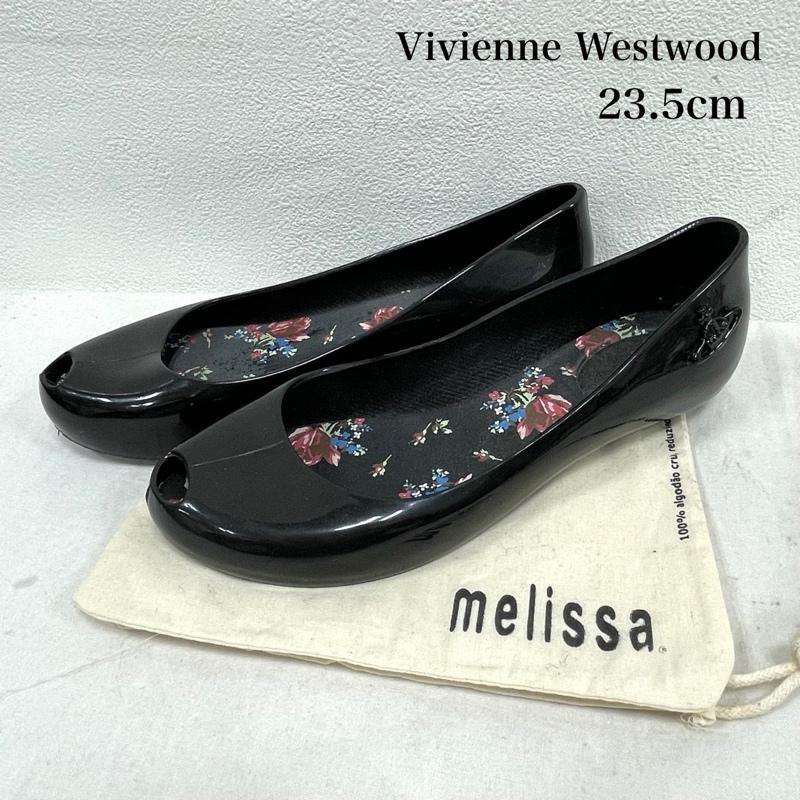 ヴィヴィアンウエストウッド Vivienne Westwood パンプス パンプス Melissa メリッサ フラットシューズ オーブ ラバー レイン 23.5cm ロゴ、文字 黒 / ブラック / black レディース USED 古着 中古 50155052