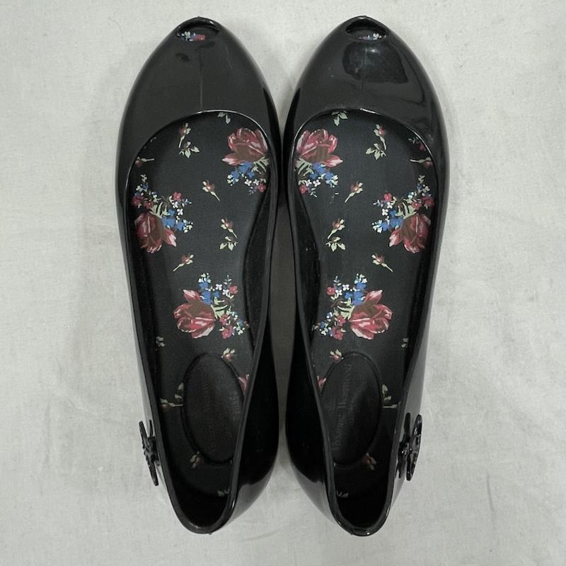 ヴィヴィアンウエストウッド Vivienne Westwood パンプス パンプス Melissa メリッサ フラットシューズ オーブ ラバー レイン 23.5cm ロゴ、文字 黒 / ブラック / black レディース USED 古着 中古 50155052