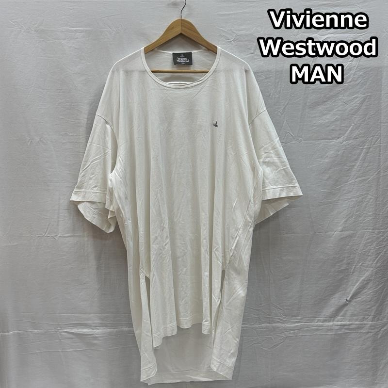 ヴィヴィアンウエストウッドマン Vivienne Westwood MAN Tシャツ 半袖 ワンポイント オーブ刺繍 オーバーサイズ サイドスリット ロング丈 Tシャツ VW-LP-83677 FREE 白 / ホワイト / white メンズ USED 古着 中古 50155099