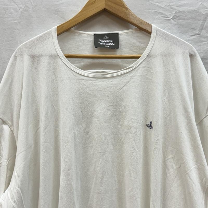 ヴィヴィアンウエストウッドマン Vivienne Westwood MAN Tシャツ 半袖 ワンポイント オーブ刺繍 オーバーサイズ サイドスリット ロング丈 Tシャツ VW-LP-83677 FREE 白 / ホワイト / white メンズ USED 古着 中古 50155099