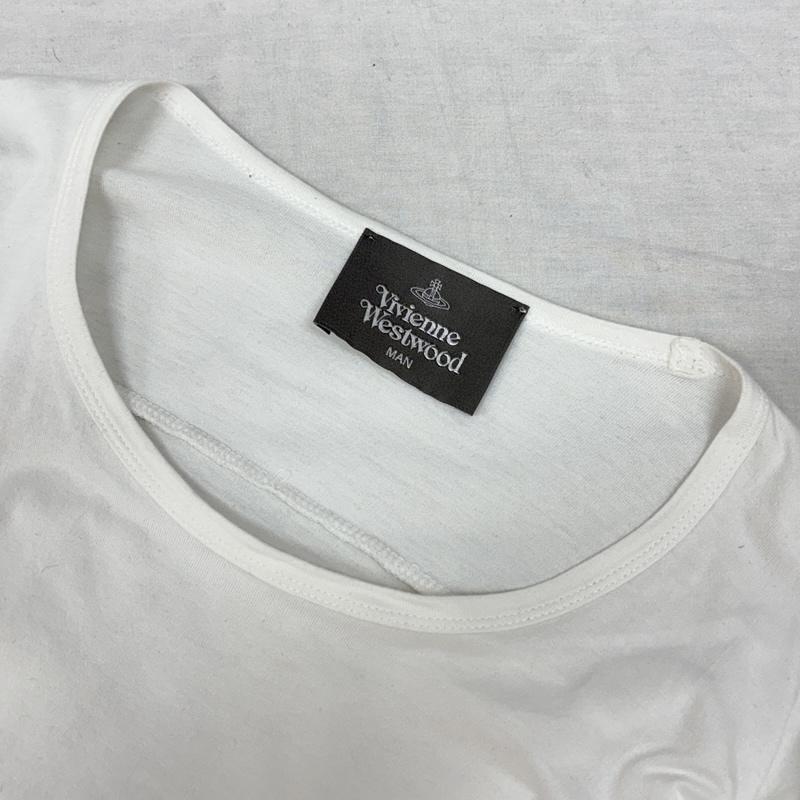 ヴィヴィアンウエストウッドマン Vivienne Westwood MAN Tシャツ 半袖 ワンポイント オーブ刺繍 オーバーサイズ サイドスリット ロング丈 Tシャツ VW-LP-83677 FREE 白 / ホワイト / white メンズ USED 古着 中古 50155099