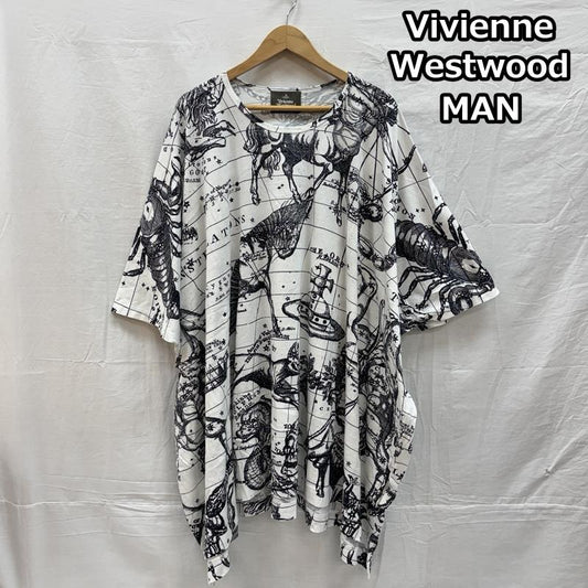 ヴィヴィアンウエストウッドマン Vivienne Westwood MAN Tシャツ 半袖 CONSTELLATION 星座 オーブ 総柄 オーバーサイズ Tシャツ VW-LP-76036 FREE 白 / ホワイト / white X 黒 / ブラック / black メンズ USED 古着 中古 50155106